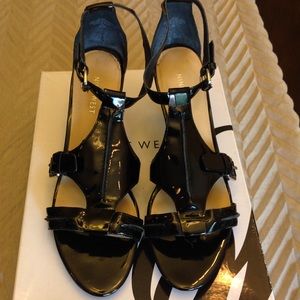 Black patent leather sandals